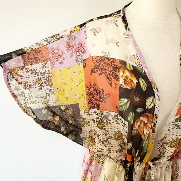 Rue 21 Sheer Patchwork Floral Tie Front Kimono Tunic Top Womens Large NWT Boho - Picture 3 of 7